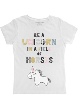 THREADCURRY - Unicorn Girls Graphic Printed T-Shirt - White