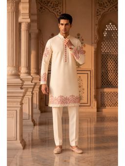 PRATEEK MUNJAL - Cream Floral Thread Work Kurta with Pant