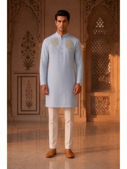 PRATEEK MUNJAL - Light Blue Floral Bead Work Kurta with Pants