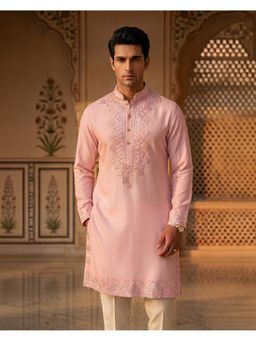 PRATEEK MUNJAL - Light Pink Mirror Work Embroidery Kurta with Pant