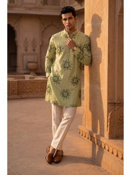 PRATEEK MUNJAL - Mint Green Kantha Embroidery Kurta with Pants