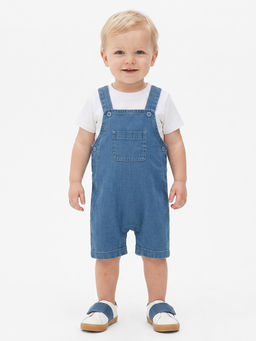 MINI KLUB - Blue Denim Dungaree With White Cotton T-Shirt
