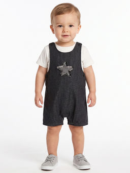 MINI KLUB - Black Denim Dungaree With White T-Shirt