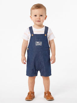 MINI KLUB - Blue Denim Dungaree With White Striped Cotton T-Shirt