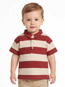 MINI KLUB - Red And Beige Striped Cotton Polo T-Shirt