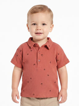 MINI KLUB - Rust Printed Cotton Polo T-Shirt