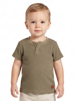 MINI KLUB - Olive Green Textured Cotton T-Shirt
