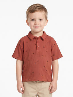 MINI KLUB - Rust Printed Cotton Polo T-Shirt