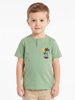 MINI KLUB - Green Cotton Henley T-Shirt