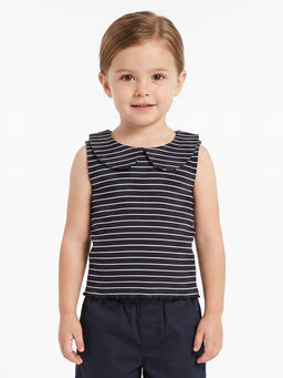 MINI KLUB - Black And White Striped Ribbed Knit Sleeveless Top