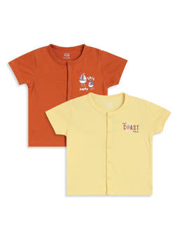 MINI KLUB - Rust Orange And Yellow Cotton Printed Jablas (Pack of 2)
