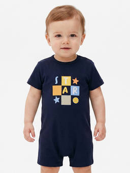 MINI KLUB - Navy Blue Cotton Star Graphic Printed Romper