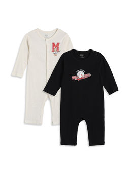 MINI KLUB - Black And Off-White Ribbed Knit Graphic Full-Length Rompers (Pack of 2)