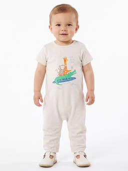 MINI KLUB - Off-White Cotton Animal Graphic Printed Full-Length Romper