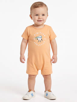 MINI KLUB - Orange Cotton Baseball Graphic Printed Romper