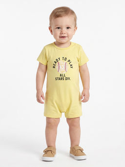 MINI KLUB - Yellow Cotton Baseball Graphic Printed Romper