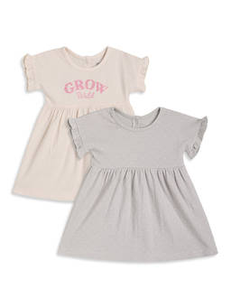 MINI KLUB - Off-White And Grey Cotton Printed Dresses (Pack of 2)