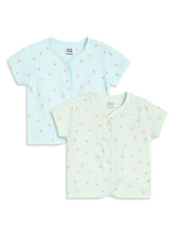 MINI KLUB - Blue And Green Cotton Floral Printed Jablas (Pack of 2)
