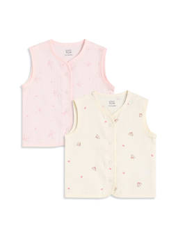 MINI KLUB - Pink And Off-White Cotton Print Sleeveless Jablas (Pack of 2)