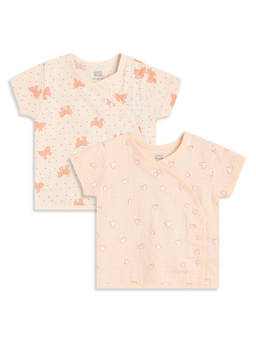 MINI KLUB - Off-White And Peach Cotton Bow with Heart Printed Jablas (Pack of 2)