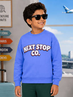 KiddoPanti - Boys Round Neck Next Stop Travel Graphic Printed Sweatshirt