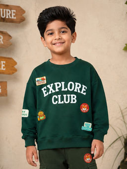 KiddoPanti - Boys Round Neck Explore Club Adventure Graphic Printed Sweatshirt
