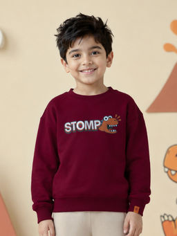 KiddoPanti - Boys Round Neck Stomp Dino Back Graphic Printed Sweatshirt