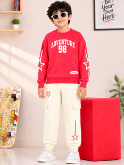 KiddoPanti - Boys Adventure 98 Printed Sweatshirt With Cargo Joggers