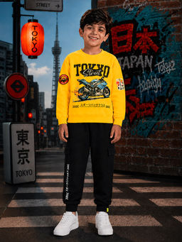 KiddoPanti - Boys Tokyo Street Printed Sweatshirt With Cargo Joggers