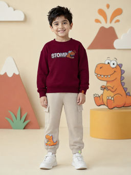 KiddoPanti - Boys Stomp Dino Printed Sweatshirt With Cargo Joggers