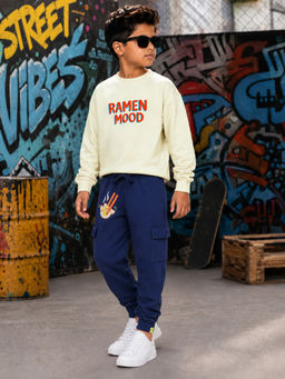 KiddoPanti - Boys Ramen Mood Printed Sweatshirt With Cargo Joggers