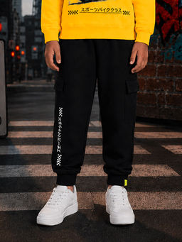 KiddoPanti - Boys Tokyo Street Sports Club Side Printed Cargo Joggers