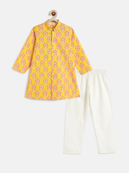 Campana - Boys Mrinal Blockprint Kurta And Pyjama - Yellow