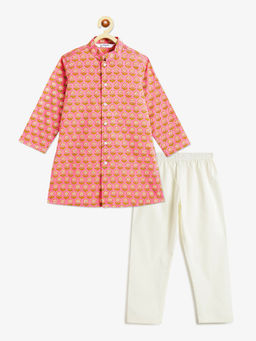 Campana - Boys Mrinal Button Down Kurta And Pyjama - Pink