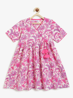 Campana - Girls Nihira Floral Print And Kanthawork Kurta - Pink'