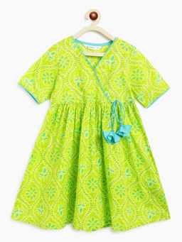 Campana - Girls Nihira Bandhini Print Kurta - Green