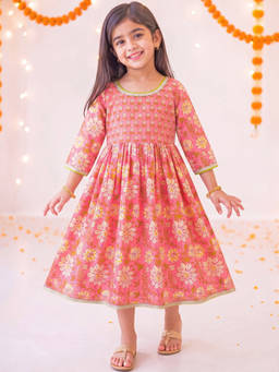 Campana - Girls Madhuri Floral Printed Dress - Pink