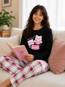 Ninos Dreams - Cotton Black Checkered Pyjama With T-Shirt