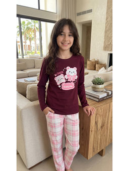 Ninos Dreams - Cotton Maroon Checkered Pyjama With T-Shirt