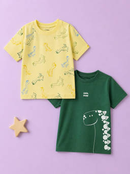 Kidbea - Cotton Graphic Crew Neck Short Sleeve Regular Fit T-Shirts (Pack of 2)