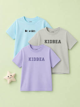 Kidbea - Unisex Cotton Graphic Crew Neck Short Sleeve Regular Fit T-Shirts (Pack of 3)
