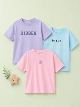 Kidbea - Unisex Cotton Graphic Crew Neck Short Sleeve Regular Fit T-Shirts (Pack of 3)