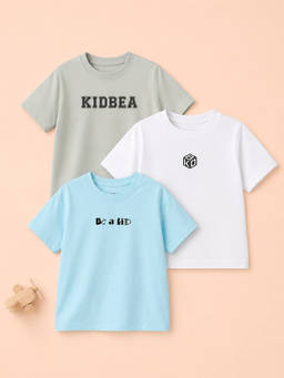 Kidbea - Unisex Cotton Graphic Crew Neck Short Sleeve Regular Fit T-Shirts (Pack of 3)