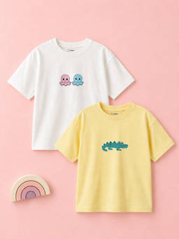 Kidbea - Unisex Cotton Graphic Crew Neck Short Sleeve Regular Fit T-Shirts (Pack of 2)