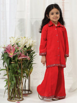Little Bansi - Girls Heart Jacquard Co-Ord Set - Red