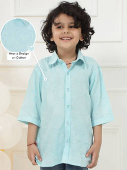Little Bansi - Boys Cotton Heart Jacquard Shirt - Blue