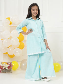 Little Bansi - Girls Heart Jacquard Co-Ord Set - Blue