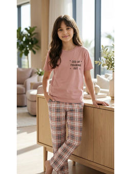 Ninos Dreams - Cotton Rose Pink Checkered Pyjama With T-Shirt