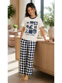 Ninos Dreams - Cotton Navy Blue Checkered Pyjama With T-shirt for Girls