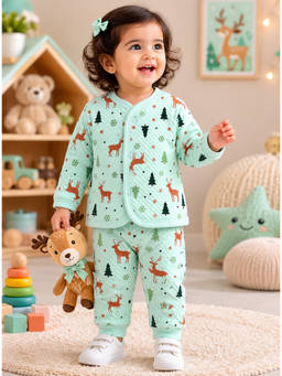 Bumzee - Green Girls Full Sleeves Polyfill Winter Jabla And Joggers